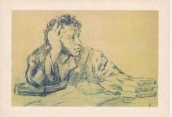 АВИМ_ОФ_12910-7Открытка Пушкин за рабочим столом в своем кабинете. 1936 г.