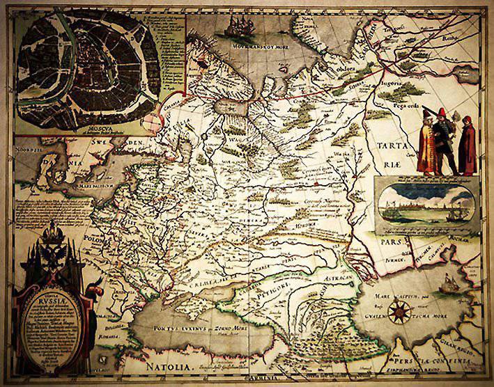 Карта России, 1657 г. Данная карта взята из Большого атласа, который также именуют Космографией Блау. 2-томный атлас 1667 года, который воспроизводит картину изученного на тот момент мира и изданный голландским картографом Яном Блау